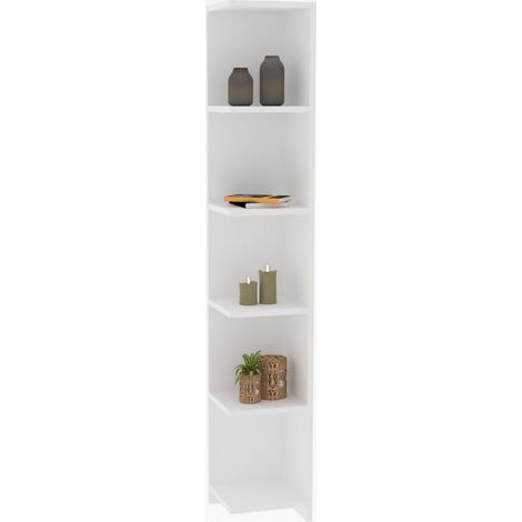 Tufillo Bücherregal, 5 Böden Bibliothek, Freistehend, Vertikale Struktur, 25x25x160h cm Weiß
