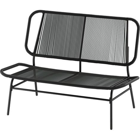 Zweisitzer-Rattansofa, Love-Bank mit geflochtener Sitzfläche und Rückenlehne, schwarz