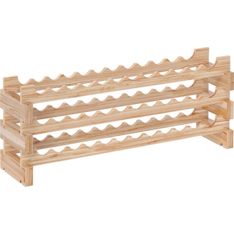 Casier à vins 36 bouteilles, étagère bois naturel modulable 3 étagères, 114×28×42,5cm (1/5)