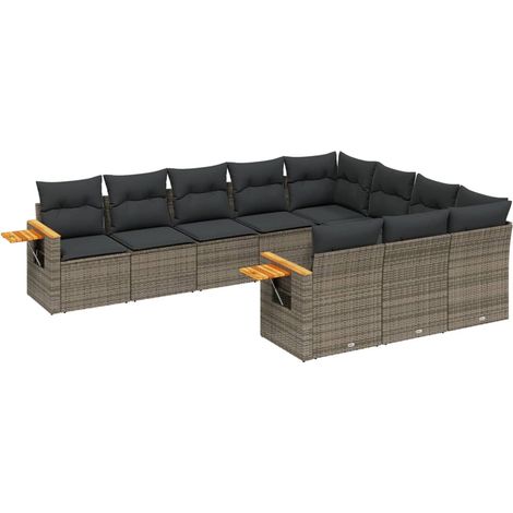 Maison Exclusive - Set Divano da Giardino 10 pz con Cuscini Grigio in Polyrattan (1/3)
