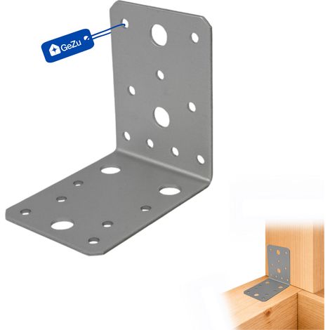 Équerre d’assemblage renforcée galvanisée 90 x 90 x 65 mm – plaque perforée connecteur métal fixation charpente bois/métal réparation meubles – GeZu Impex