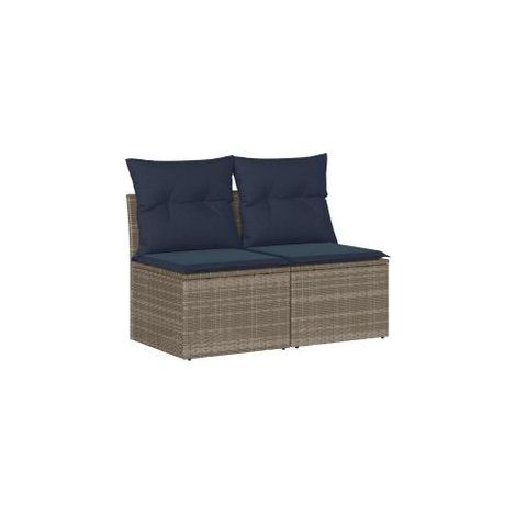 Salon de jardin 2 pcs avec coussins gris résine tressée acacia (1/5)