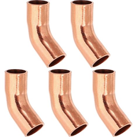 1/2" ID 0,8mm Épais Raccord Coudé en Cuivre, 5Pcs 99,9% Cuivre Pure de Tuyau à 45 Degrés, Connecteur Tube Rayon Court avec Connexion Soudée la Sueur - 1/4" (1/5)