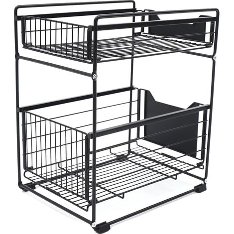 Organizador bajo el fregadero, almacenamiento de 2 niveles, diseño de cajón deslizante, negro. (1/2)