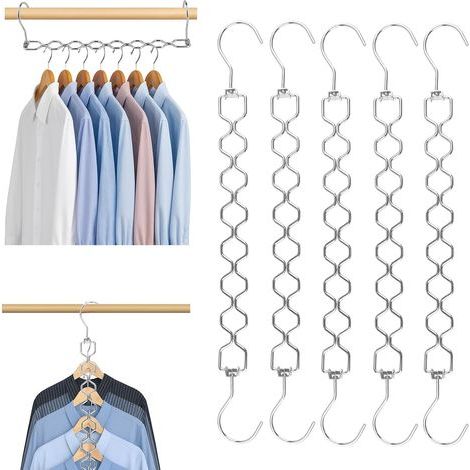 Lot de 5 cintres gain de place pour armoire, capacité de 13,6 kg, crochet pivotant à 360°, 8 compartiments, rangement pour chemises et pantalons, idéal pour la maison, le dortoir ou tout autre espace (1/4)
