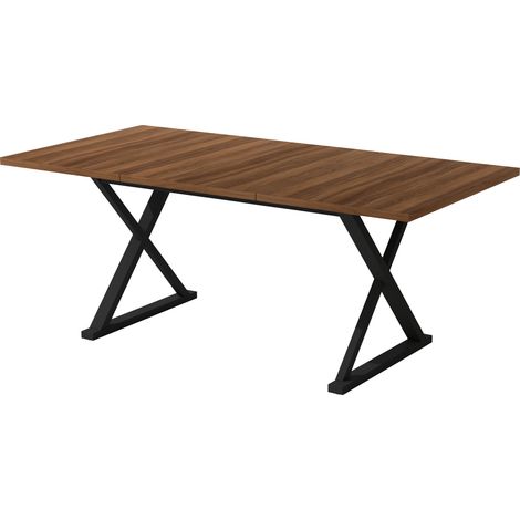 Tavolo da pranzo moderno 180 x 90 x 75 cm in MDF effetto noce con gambe in metallo nero (1/5)