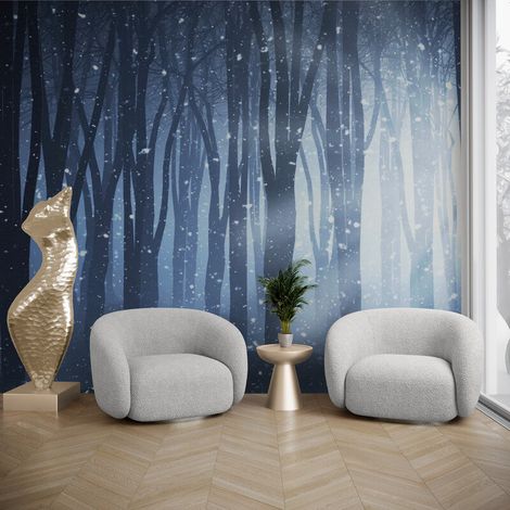 Papier Peint Forêt - Nuit Enneigée - 150 x 250 cm (1/2)