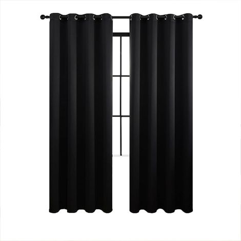 Set of 2 insulated blackout curtains, eyelet curtains, for living room and bedroom, 140x244 cm (black) (1/5)