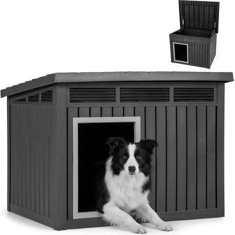 Niche pour Chien Exterieur Interieur, Chenil pour Chien en PP, Toit Incliné Relevable, Fenêtres à Persiennes Ventilées, Trous de Drainage (1/5)
