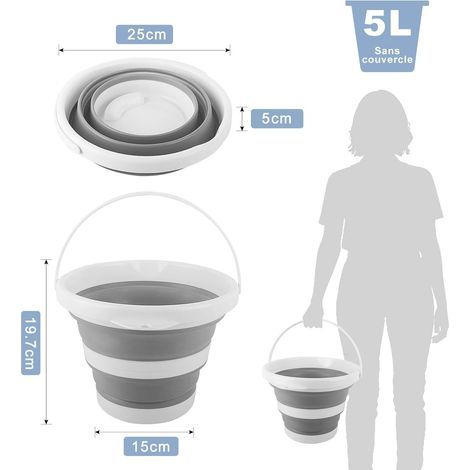 Seau Pliable 5L, Sceau Menage avec Poignée, Sceau Retractable en Silicone Seau Plage Enfant pour Jardin Camping Lessive Plage Pêche, Seaux a Glacon Bassine Pliable Bac en Plastique Le Lavage Voiture (1/4)