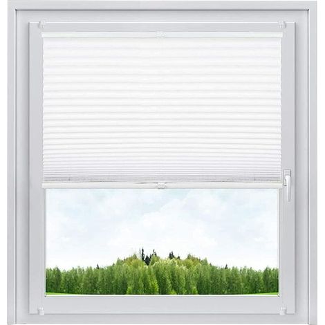Store plissé, sans perage pour fenêtre ou Porte, 50x100cm, Blanc (1/4)