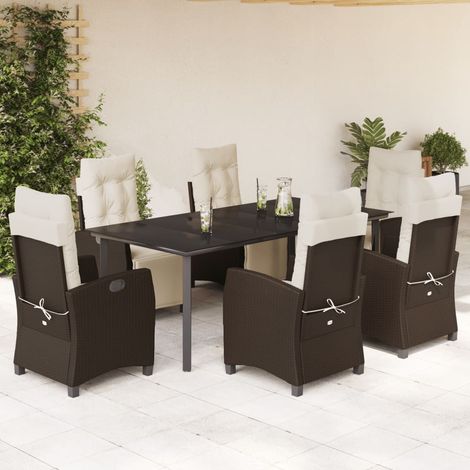 7-tlg. Garten-Essgruppe mit Kissen Braun Poly Rattan (1/5)