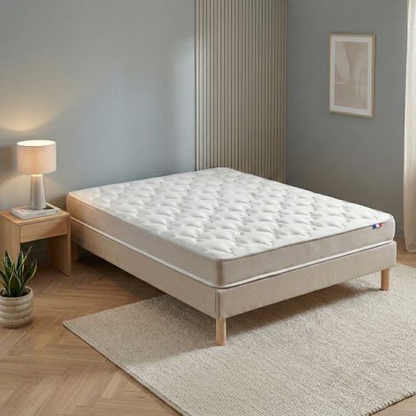 Ensemble matelas accueil latex H14 25kg/m3 sommier en kit beige 140 x 190 (1/5)