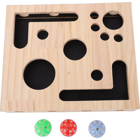 Boîte Puzzle Interactive pour Chat en Bois Massif de Pin, Jouet d'Enrichissement Mental avec Labyrinthe et 3 Balles, 29.5x25x6.1cm (1/5)