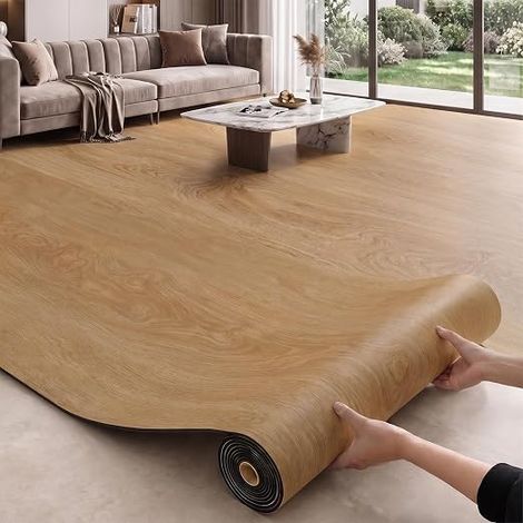 Self Adhesive Vinyl Flooring 40 x 300 cm Self Adhesive PVC Flooring Wood Effect Vinyl Flooring Waterproof Wear-Resistant for Kitchen Living Room Bathroom (Light Oak) (1/5)