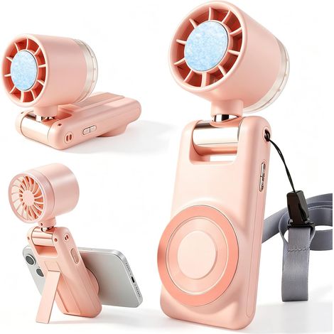 Ventilateur turbo portable avec support de téléphone magnétique et plaque de refroidissement – 3600 mAh 100 vitesses, petit ventilateur personnel rechargeable, refroidisseur de glace (1/5)