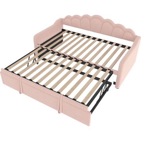 Letto estraibile in velluto con LED, 90x200 cm (180x200 cm), rosa (1/5)