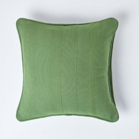 HOMESCAPES Cotton Rajput Ribbed Dark Olive Cushion Cover, 60 x 60cm (1/5)