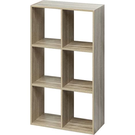 Étagère 6 case, bibliothèque de rangement ouvert pour livres et décoration coloris chêne - L 67,6 x p 32 x H 100.5 cm (1/3)