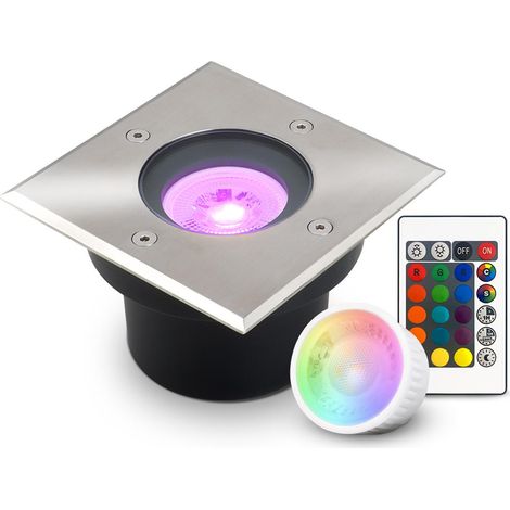 LED Bodeneinbaustrahler flach eckig Edelstahl 230V IP67 - Leuchtmittel: 5W RGB+CCT DIMMBAR 60° - Anzahl: 1x (1/5)