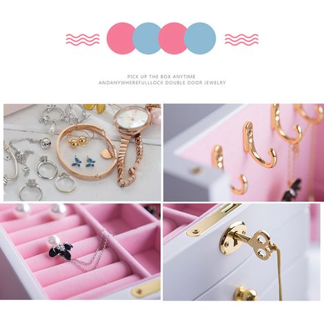 Grandes boîtes à bijoux en bois avec serrures, boîtes à clés, organisateur pour bagues, boucles d'oreilles et bracelets, porte-miroir (1/4)