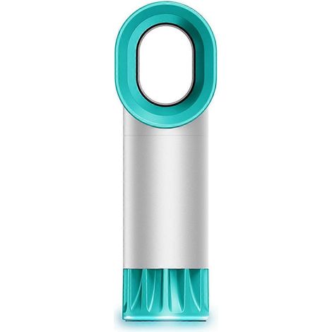 Ventilateur sans pales, petit ventilateur de table, rafraîchisseur d'air rechargeable, silencieux, avec commande par pression, pour bureau, argent et blanc. (1/5)
