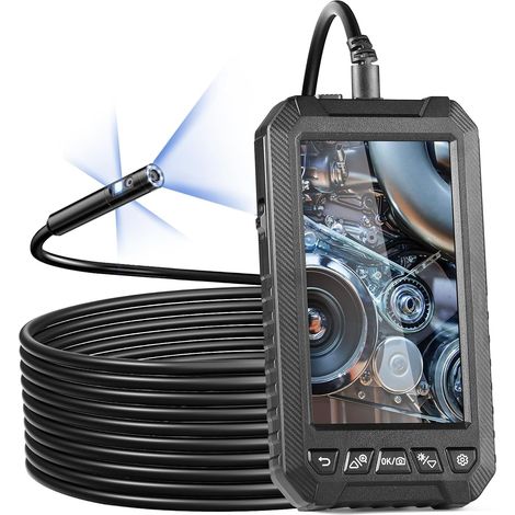 Endoscope à Triple Objectif, Caméra Endoscopique avec 8 + 2 Lumières LED, Écran IPS 5", Câble 5 m, Caméra Étanche IP67 pour Inspection Automobile, Vidange, Canalisation, Plomberie (1/5)