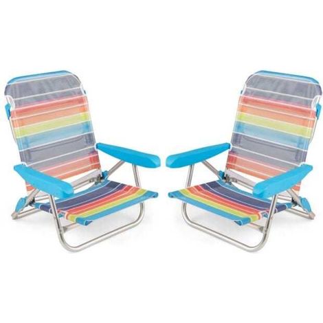 Détente Confortable au Soleil Fauteuils de Plage Pliants avec Dossier Inclinable 4 Niveaux Accoudoirs et Tissu Respirant (1/5)