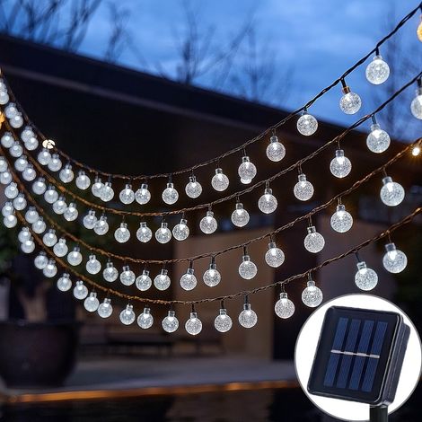 Guirnalda de luces solares para exteriores, ideal para decorar el jardín, el balcón y fiestas (luz blanca, 1 unidad). (1/5)