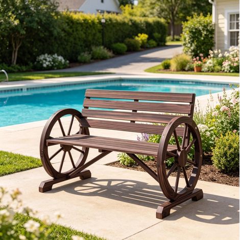 Panchina da giardino in legno di abete, 2 posti, braccioli a ruota, 105,5 cm, HAVRYA (1/5)