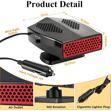 12V Autoheizung - Tragbare Autoheizung/Ventilator - Schnelles Enteisen und Entfeuchten - Geeignet für Pkw, SUVs, Busse, Wohnmobile und Lkw