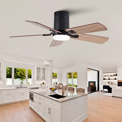 Ventilateur de plafond 107x107x25 cm métal et bois noir, LED dimmable pour plafond bas – MEUBLIV (1/5)