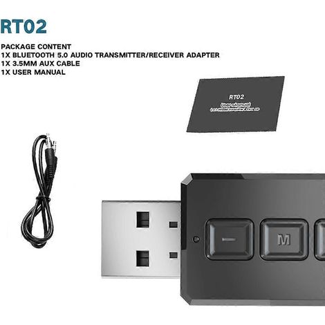 Adaptateur USB Bluetooth 5.0 WvvMvv, dongle, récepteur audio mains libres sans fil avec entrée auxiliaire RCA et prise jack stéréo 3,5 mm, compatible avec les ordinateurs et les téléviseurs. (1/5)
