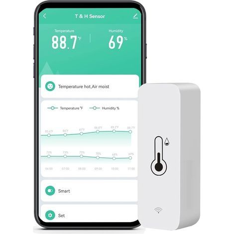 Moniteur de température d'humidité WiFi : Hygromètre intelligent pour moniteur à distance et alerte, thermomètre intérieur haute précision avec application TUYA,compatible avec Alexa ( (1/5)