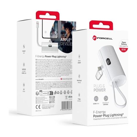 Batterie externe FORCELL FENERGY Power Plug F5K3 avec connecteur Lightning PD intégré 20 W 5 000 mAh Blanc (1/5)