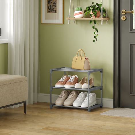 WOLTU Schuhregal 3 Ebenen Schuhablage schmal offener Schuhaufbewahrung, für 6 Paar Schuhe, 42 x 37 x 30 cm, Grau