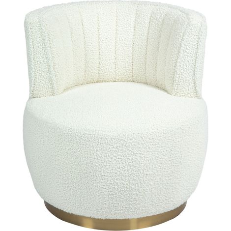 Fauteuil pivotant 360° en velours Teddy blanc avec dossier confortable et structure solide (1/5)
