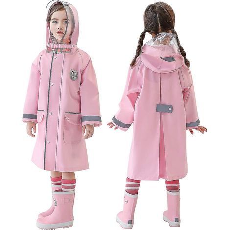 Imperméable rose pour enfants de primaire, garçons et filles, avec cartable assorti. (1/5)