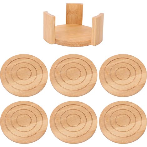 6-teiliges Set Bambus-Untersetzer mit Halter für heiße und kalte Getränke, Wohnaccessoire (1/5)