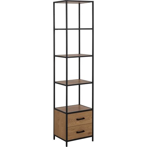 Estantería Norsica Sevferi 150 , Con cajones, Abierta sin pared trasera, MDF, Metal, Número de puertas: 0, Número de cajones: 2, 185x42x35cm (1/5)