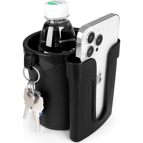Support à gobelet 3-en-1 pour vélo avec support pour téléphone portable et clés, Supports pour bouteilles d'eau pour vélo, Support universel pour boissons sur guidon pour vélos, motos, scooters, Noir (1/4)