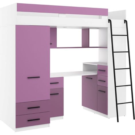 Letto soppalco con scrivania BIM Furniture SMYK P cm 110x204x188h Bianco Lavanda