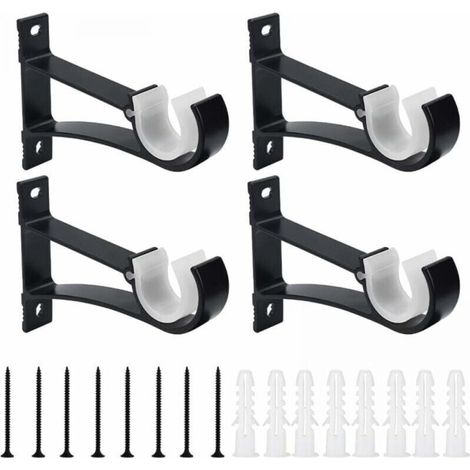 (Black) 4 Pack Aluminum Alloy Curtain Rod Brackets, 118cm Curtain Rod Bracket, Rustproof Bracket with Screws and Wall Plugs for Living Room and Office (1/5)
