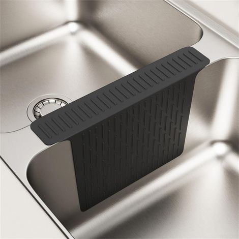 Tappetino di protezione in silicone per lavello, divisorio/tappetino protettivo per lavello da cucina, tappetino in silicone resistente al calore, 44,7x32,5x0,15 cm, adatto per lavelli da cucina (nero (1/5)