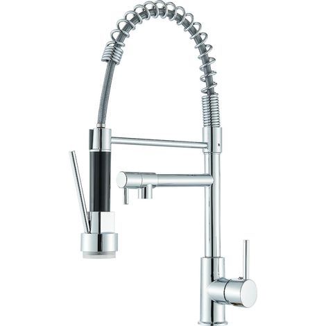 Grifo de fregadero de cocina cromado pulido con maneta doble en cruz ajustable de 7,6 a 22,9 cm. (1/5)