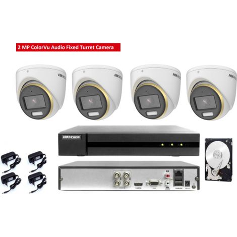 Kit Videosorveglianza Hikvision DVR con 4 Telecamere 2MP ColorVu Audio e HDD 1TB