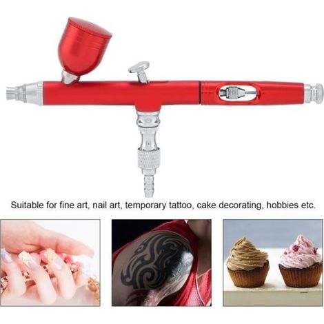 Pistolet à aérographe double action 0.3mm Spray Art Paint Tattoo Nail Tool Kit (Rouge)-Eiffelshop (1/4)