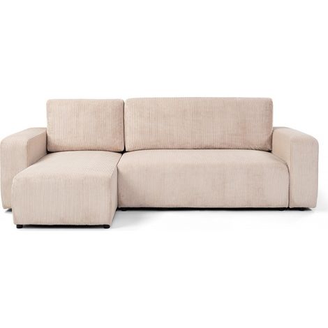 Canapé d'angle convertible PIANI L en velours côtelé beige (1/2)