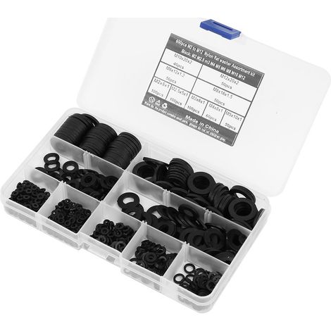 Kit de 600 rondelles en nylon noir (9 tailles) M2-M12 - Quincaillerie (1/5)