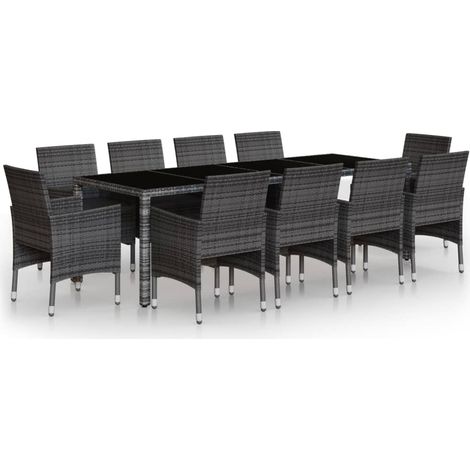 Maison Exclusive - 11-tlg. Garten-Essgruppe Poly Rattan Grau